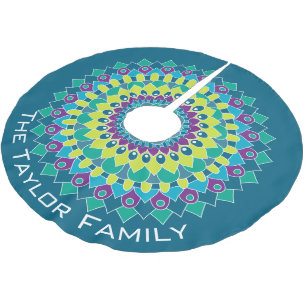 Jupon De Sapin En Polyester Brossé Fleur bohème colorée avec bleu et vert