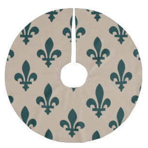 Jupon De Sapin En Polyester Brossé Fleur de Lis Motif, Royal French Green on Cream
