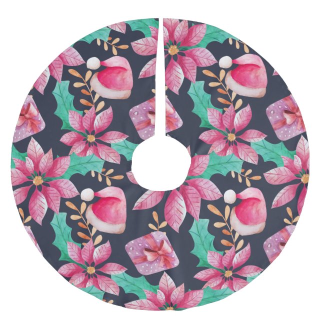 Jupon De Sapin En Polyester Brossé Fleur de Noël (Devant)