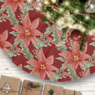 Jupon De Sapin En Polyester Brossé Fleur de Noël Poinsettia Rouge Vert Botanique