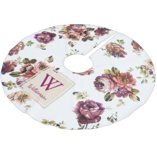 Jupon De Sapin En Polyester Brossé Fleurs Chic Shabby en Blanc - Personnalisé