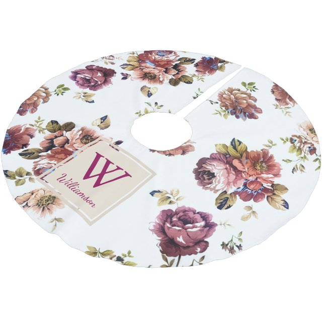 Jupon De Sapin En Polyester Brossé Fleurs Chic Shabby en Blanc - Personnalisé (Angle)