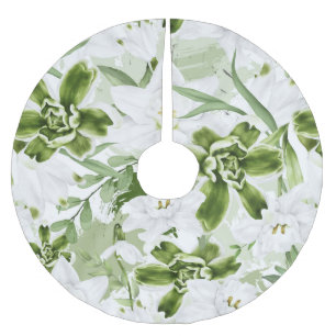 Jupon De Sapin En Polyester Brossé Fleurs d'aquarelle blanche 2