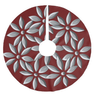 Jupon De Sapin En Polyester Brossé Fleurs d'argent de Noël Motif Marron