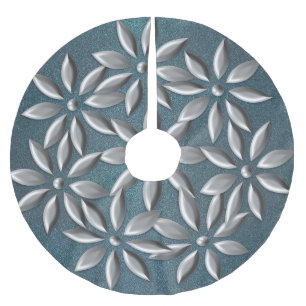Jupon De Sapin En Polyester Brossé Fleurs d'argent de Noël Motif Parties scintillant 