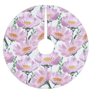 Jupon De Sapin En Polyester Brossé Fleurs De Jardin Roses : Dessiné À La Main Sans Co