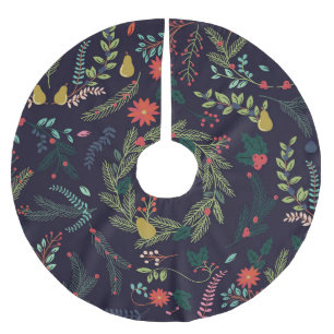 Jupon De Sapin En Polyester Brossé Fleurs de Noël dessinées à la main : collection vi