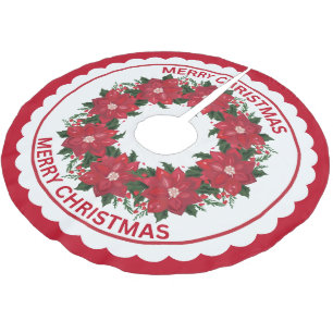 Jupon De Sapin En Polyester Brossé Fleurs de Poinsettia rouge et courge de Berries Ho