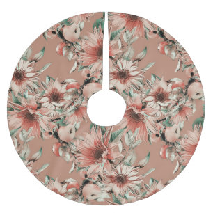 Jupon De Sapin En Polyester Brossé Fleurs de soleil, pommes : motif d'aquarelle d'aut