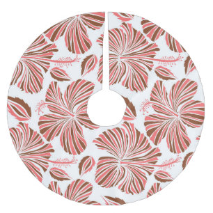 Jupon De Sapin En Polyester Brossé Fleurs d'hibiscus hawaïens : style tropical brun.