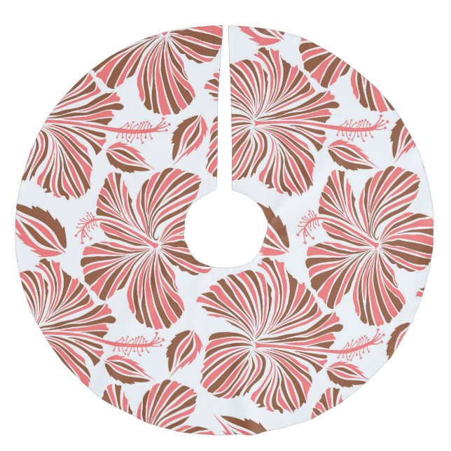 Jupon De Sapin En Polyester Brossé Fleurs d'hibiscus hawaïens : style tropical brun. (Devant)