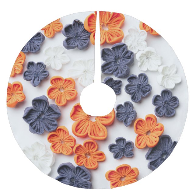 Jupon De Sapin En Polyester Brossé Fleurs en tissu cousu à la main printemps orange b (Devant)