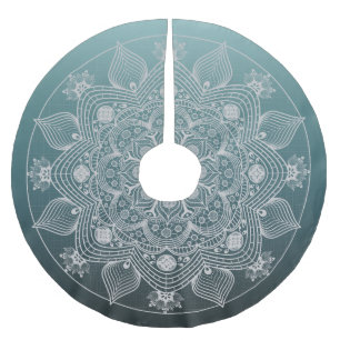 Jupon De Sapin En Polyester Brossé Fleurs, Feuille, Mandala Floral en dentelle blanch