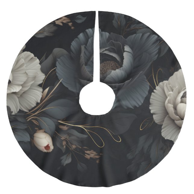 Jupon De Sapin En Polyester Brossé Fleurs noires et blanches (Devant)