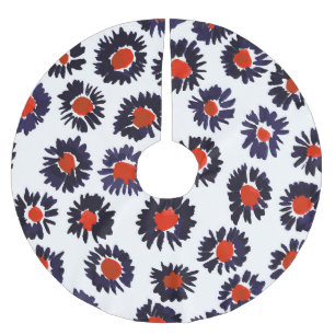 Jupon De Sapin En Polyester Brossé Fleurs peintes à la main, motif rouge et bleu.