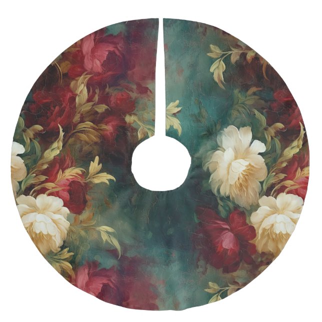 Jupon De Sapin En Polyester Brossé Fleurs rouges blanches vertes (Devant)