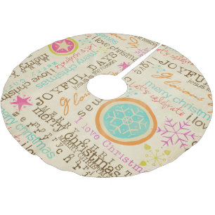 Jupon De Sapin En Polyester Brossé Flocon de neige et typographie Jupe d'arbre de vac