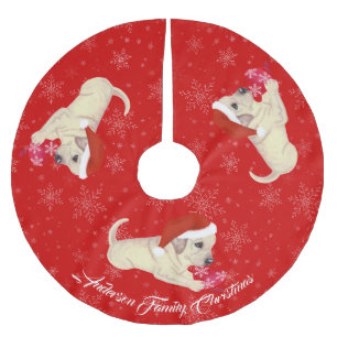 Jupon De Sapin En Polyester Brossé Flocon de neige jaune de Noël de chiot de Labrador