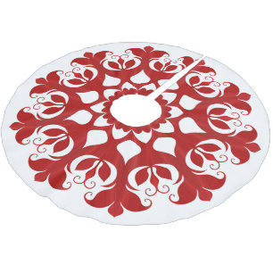 Jupon De Sapin En Polyester Brossé Flocon de neige rouge motif fleur cristal sur fond