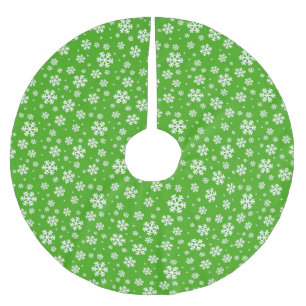 Jupon De Sapin En Polyester Brossé Flocons blancs sur motif vert d'hiver
