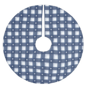 Jupon De Sapin En Polyester Brossé Flocons de neige à carreaux traditionnels bleu bla
