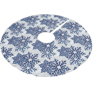 Jupon De Sapin En Polyester Brossé Flocons de neige bleu marine