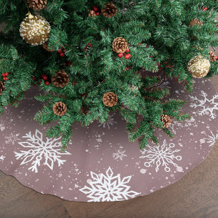 Jupon De Sapin En Polyester Brossé Flocons de neige rose poussiéreux Élégantes Fêtes