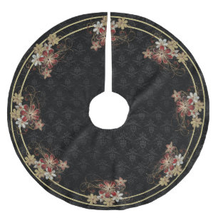 Jupon De Sapin En Polyester Brossé Floral or et rouge