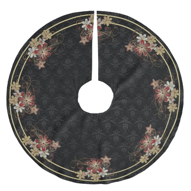 Jupon De Sapin En Polyester Brossé Floral or et rouge (Devant)