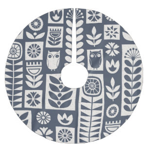 Jupon De Sapin En Polyester Brossé Flore scandinave : Blanc, Bleu, Minimaliste.