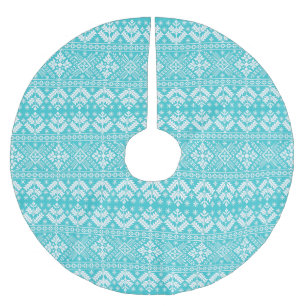 Jupon De Sapin En Polyester Brossé Foire de Noël bleu et blanc Motif Isle