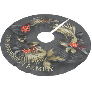 Jupon De Sapin En Polyester Brossé Foliage tropical exotique en or et noir