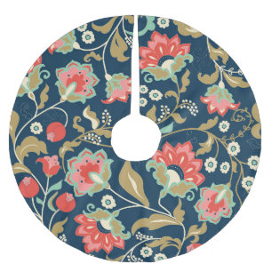 Jupon De Sapin En Polyester Brossé Folk Floral Colorful : Main Tirée Sans Seamless