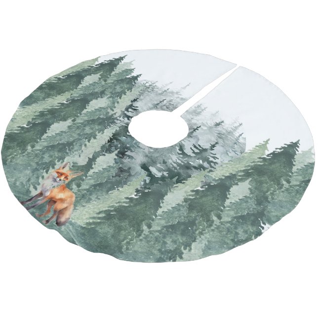 Jupon De Sapin En Polyester Brossé Forêt d'aquarelle avec loup (Angle)