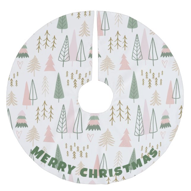 Jupon De Sapin En Polyester Brossé Forêt moderne d'arbres - Joyeux Noël (Devant)