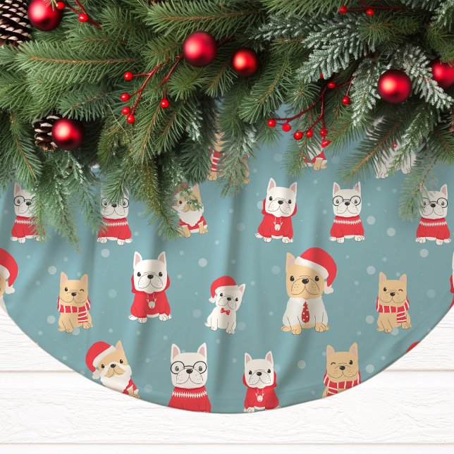 Jupon De Sapin En Polyester Brossé Français Bulldog Français Motif de Noël (Créateur téléchargé)