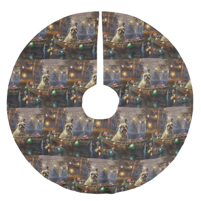 Jupon De Sapin En Polyester Brossé French Bulldog Christmas Festive Voyage (Devant)