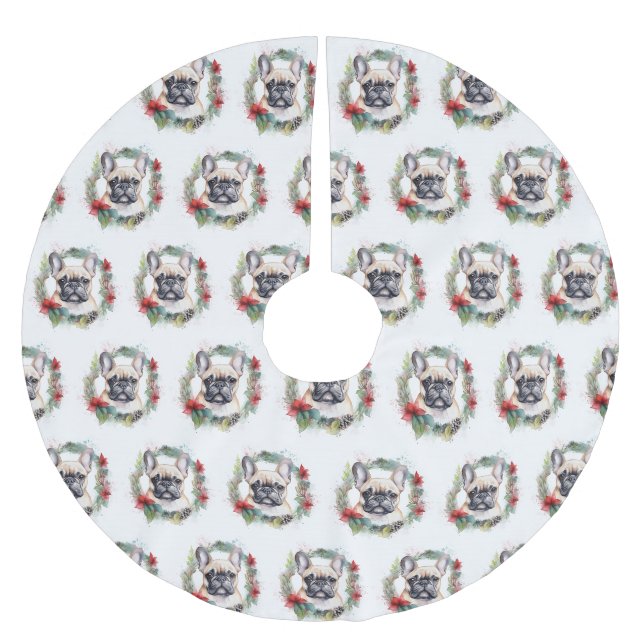 Jupon De Sapin En Polyester Brossé French Bulldog Christmas Wreath Festive Pup (Devant)