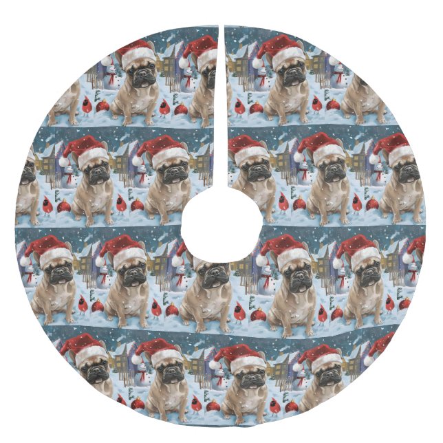 Jupon De Sapin En Polyester Brossé French Bulldog Winter Wonderland Christmas Joie (Devant)