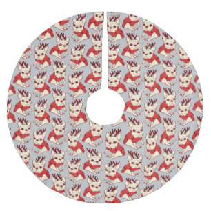 Jupon De Sapin En Polyester Brossé Frenchie crème dans le chandail de Noël