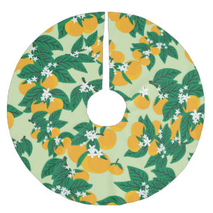 Jupon De Sapin En Polyester Brossé Fruit orange : motif vintage vert.