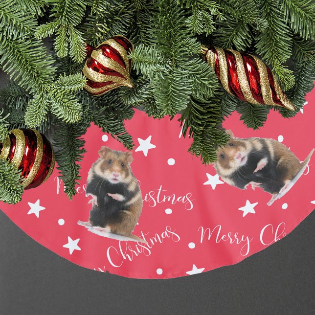 Jupon De Sapin En Polyester Brossé Funny Hamster Photo Rouge Noël (Funny Hamster Photo Red Christmas Brushed Polyester Tree Skirt
)