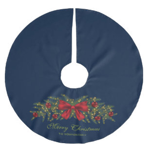 Jupon De Sapin En Polyester Brossé Garland De Noël Avec Bow Rouge Et Baubles
