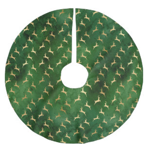 Jupon De Sapin En Polyester Brossé Glam Green Gold Reindees Noël