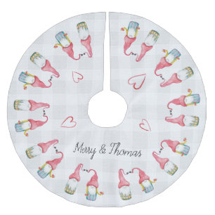 Jupon De Sapin En Polyester Brossé Gnome de Noël dans l'amour aquarelle Monogramme