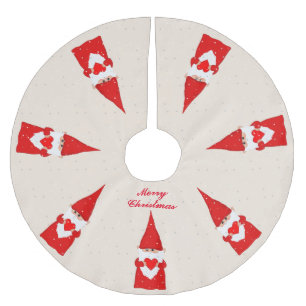 Jupon De Sapin En Polyester Brossé Gnomes de Noël et flocons de neige en ivoire