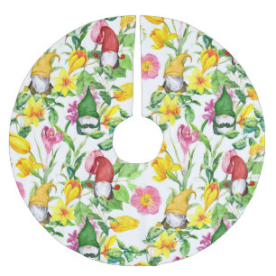 Jupon De Sapin En Polyester Brossé gnomes scandinaves : aquarelle fleurie printanière