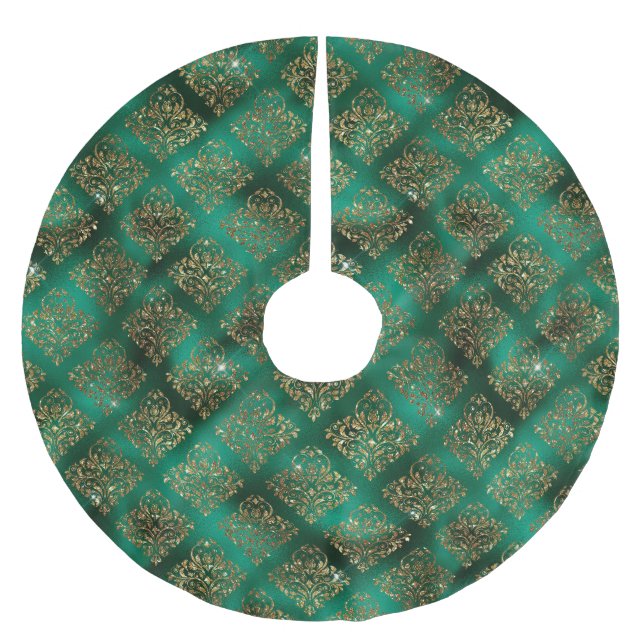 Jupon De Sapin En Polyester Brossé Gold Green Damask Elegant Chic Christmas (Devant)
