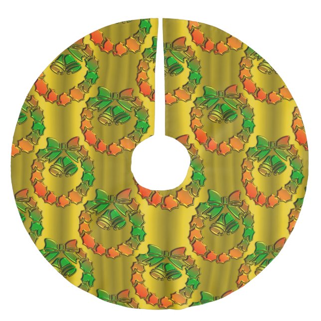 Jupon De Sapin En Polyester Brossé Gold Metallic Rouge et Vert Noël (Devant)