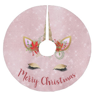 Jupon De Sapin En Polyester Brossé Gold Rose - Joyeux Noël rose pâle Unicorne